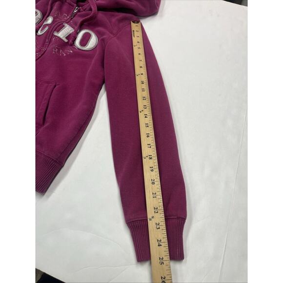 Aeropostale Y2K Puff Print Embroidered Spell Out Zip Up Hoodie Womens Sz L Pink - Picture 12 of 12